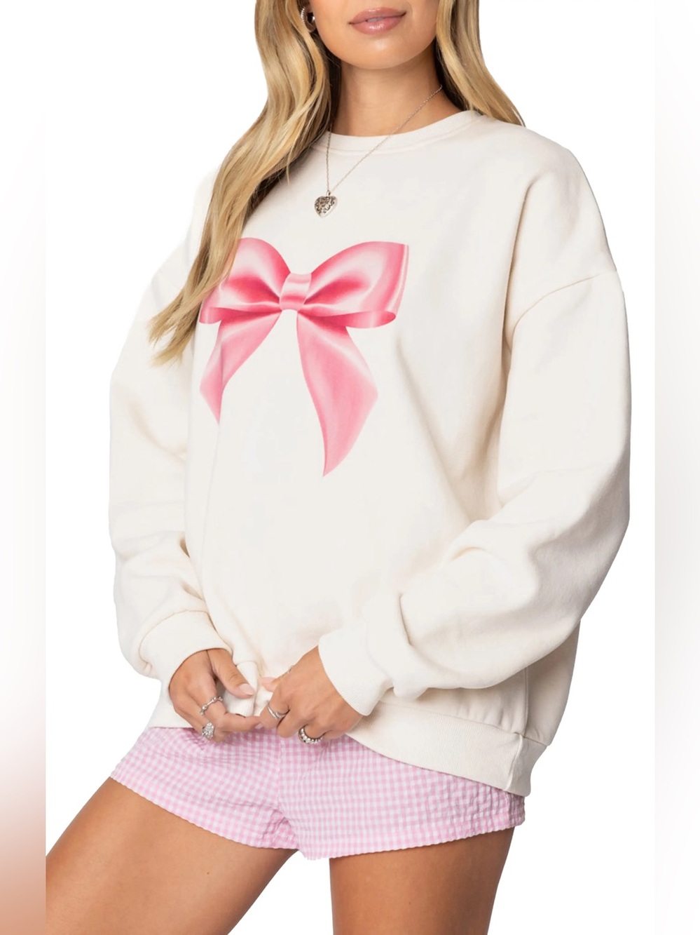 Edikted Bow Brat Printed Sweatshirt